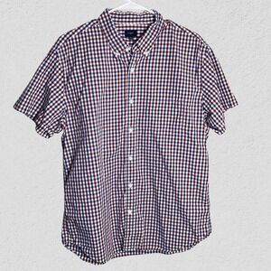 J Crew Plaid Shirt Men XL Button Down Short Sleeve Preppy July 4‎ Americana
